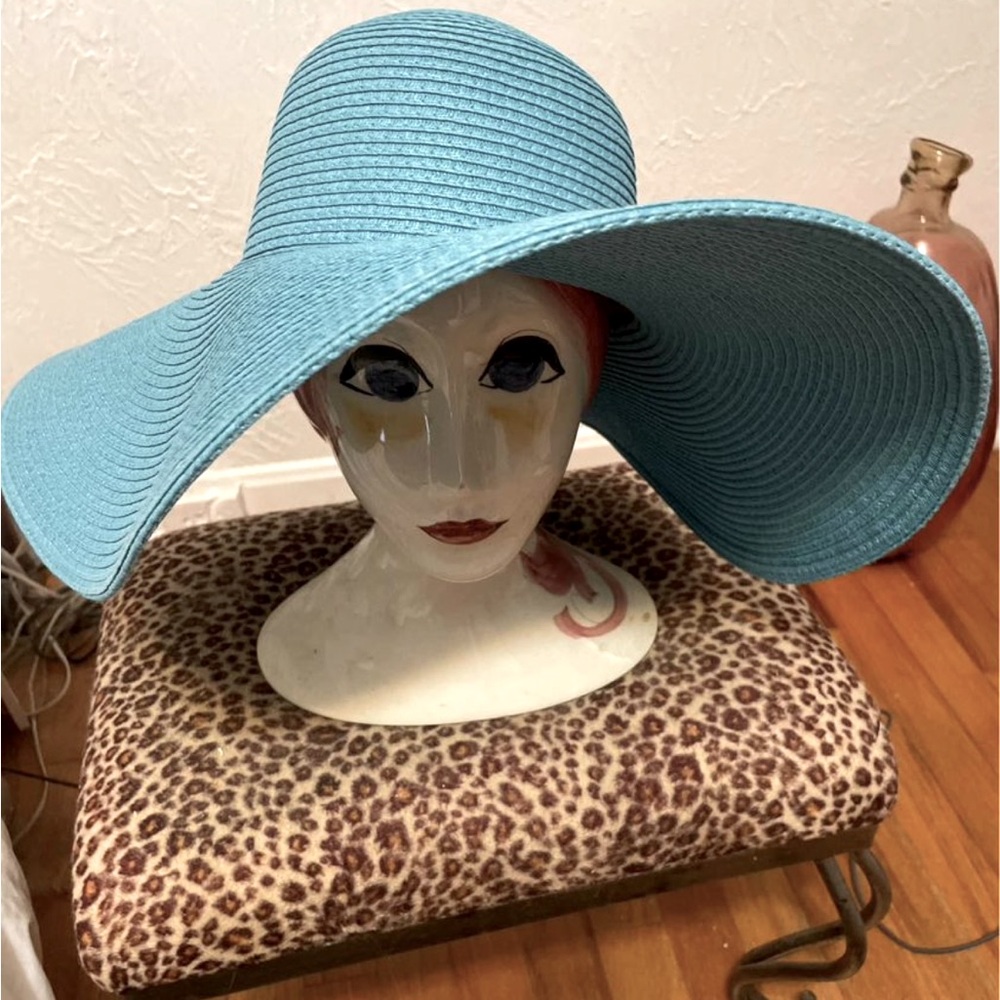 Gorgeous Sun Hat! Fun garden tea party cruise resort soft foldable summer TEAL